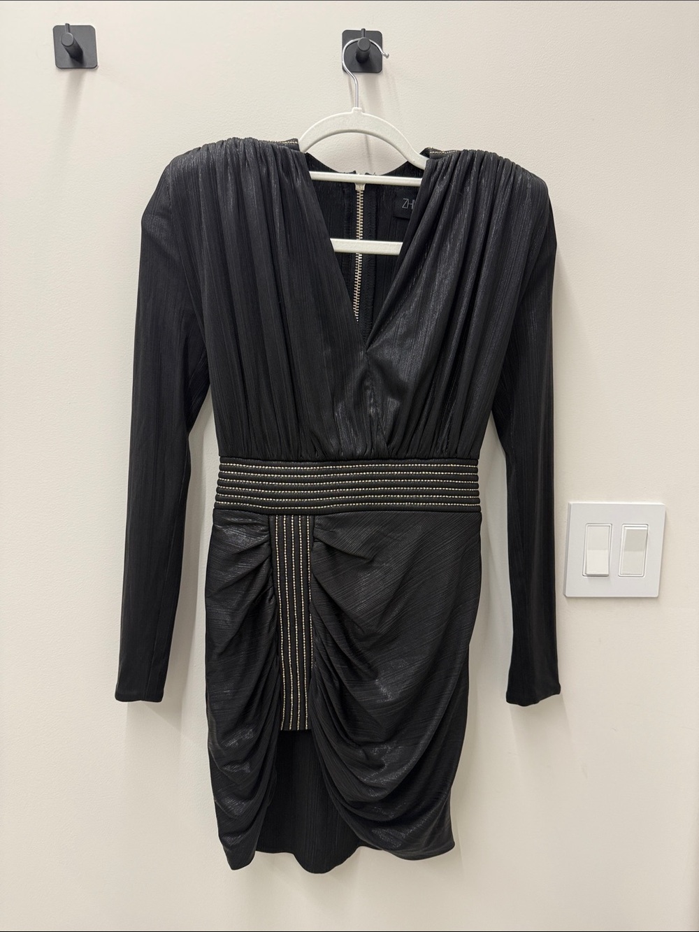 Zhivago Black Mini Dress with Gold Trimming